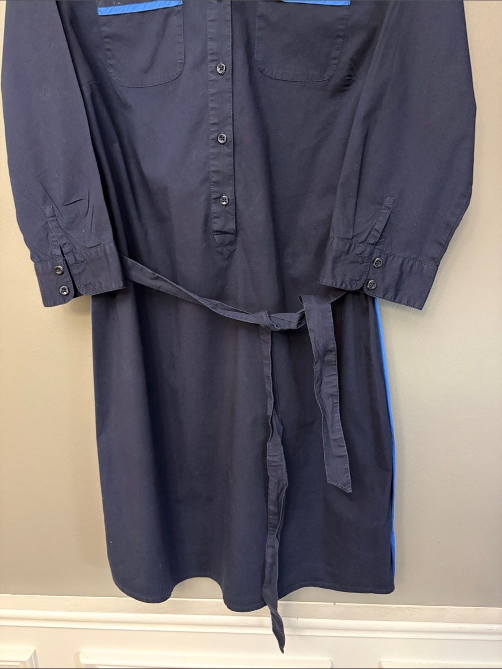 Tommy Hilfiger Women’s Navy Midi Shirt Dress with Bright Blue Trim - Size M - Picture 4 of 11
